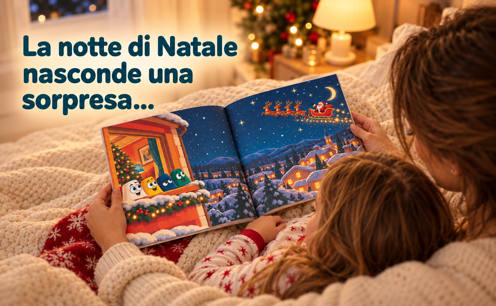 La notte di Natale nasconde una sorpresa: mamma e bambino leggono I Bicchierini prima della nanna