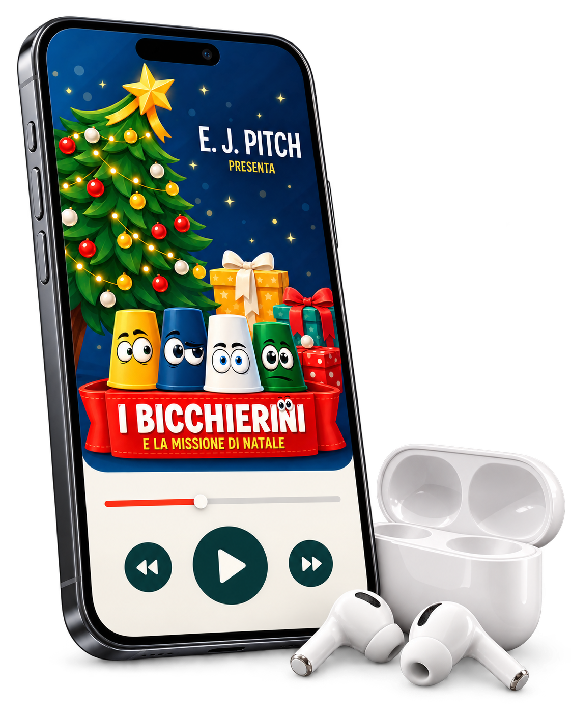 I Bicchierini e la missione di Natale in versione audiolibro, su smartphone con auricolari